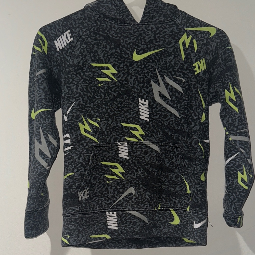 Nike Boys Black and Neon Green Patterned Hoodie Size Small S 8-10